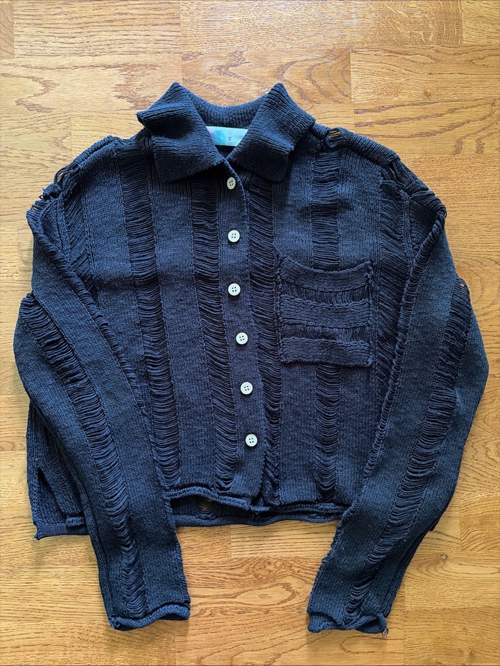Free People Beach Aimee Cardigan Sweater Women Knit Open Top Black Collar Button